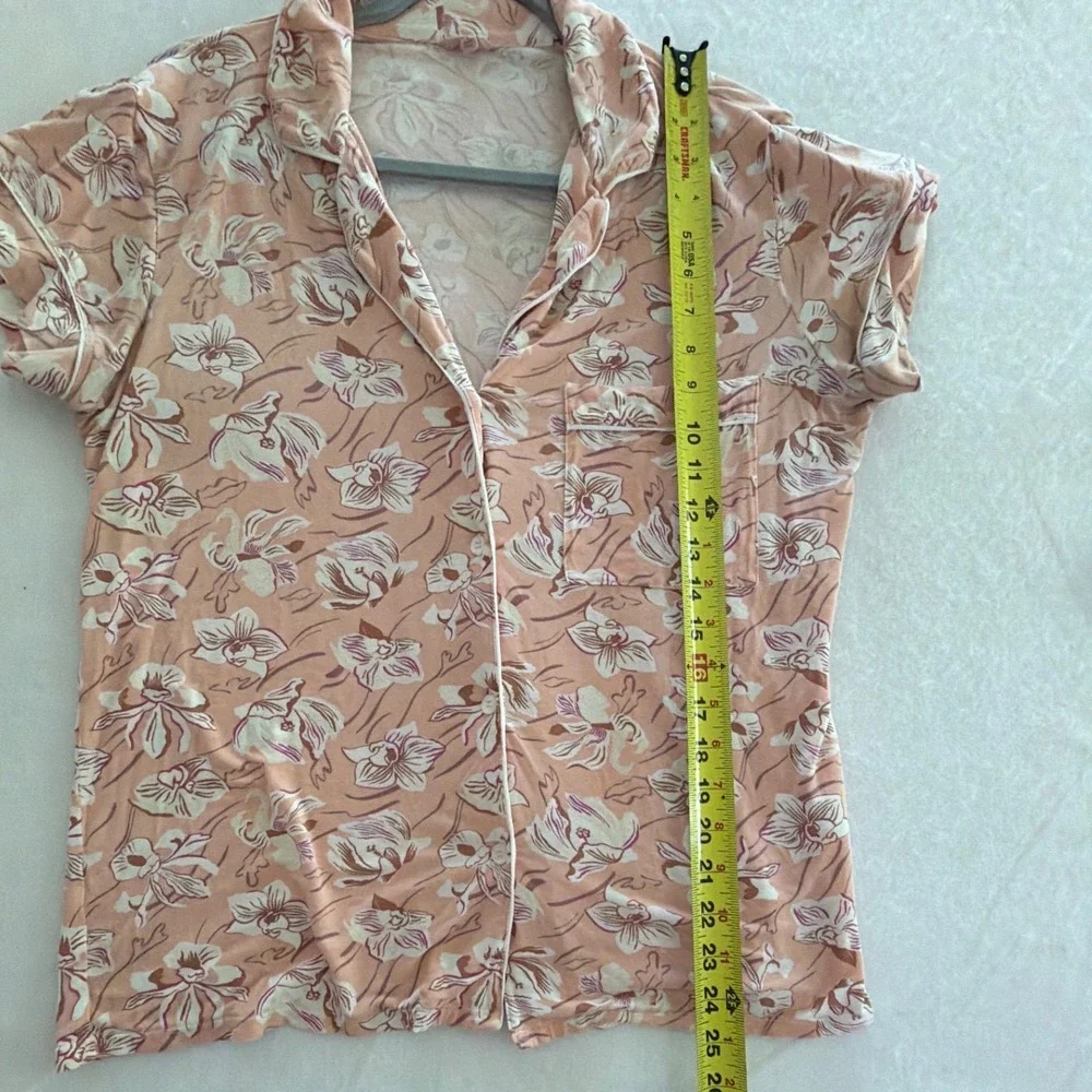 Eberjey Gisele Floral Orchid Pajama Set Peach Modal Short Sleeve Crop Pants M